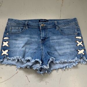 Blue Spice Distressed Denim Lace-Up Blue Jean Short Shorts Size 13/14
